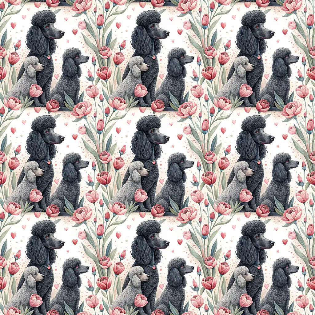 Fancy Poodles in Bloom Wrapping Paper — repeating pattern tile