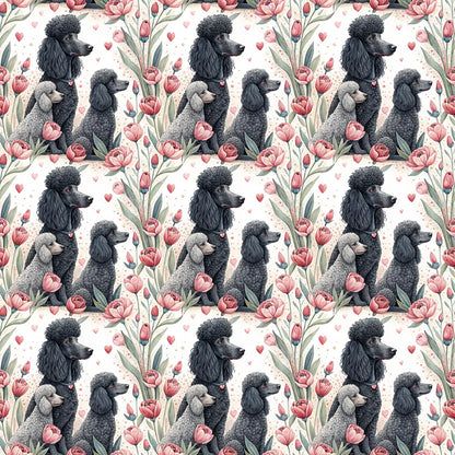 Fancy Poodles in Bloom Wrapping Paper — repeating pattern tile