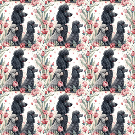 Fancy Poodles in Bloom Wrapping Paper — repeating pattern tile