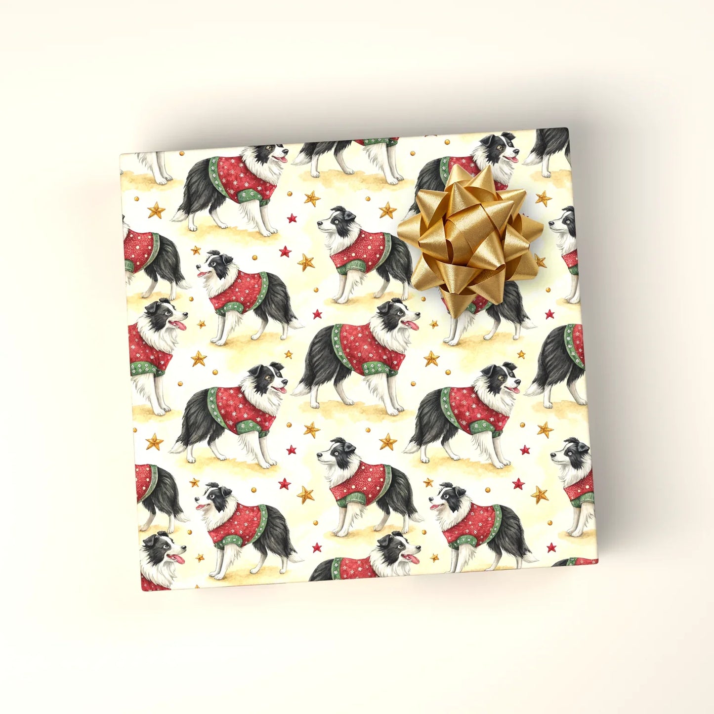 Festive Border Collie Christmas Wrapping Paper — wrapped gift presentation