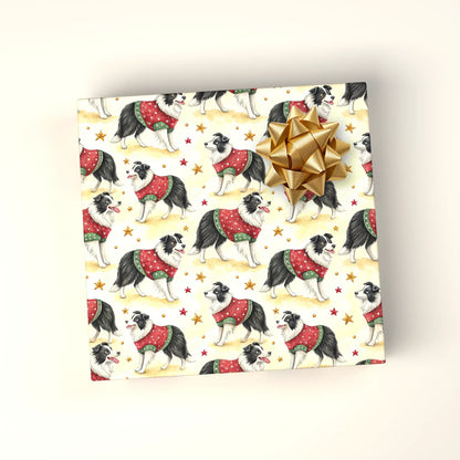 Festive Border Collie Christmas Wrapping Paper — wrapped gift presentation