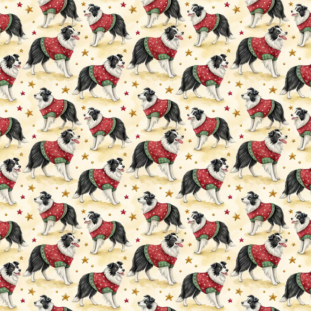 Festive Border Collie Christmas Wrapping Paper — repeating pattern tile