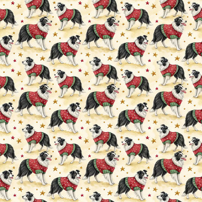 Festive Border Collie Christmas Wrapping Paper — repeating pattern tile