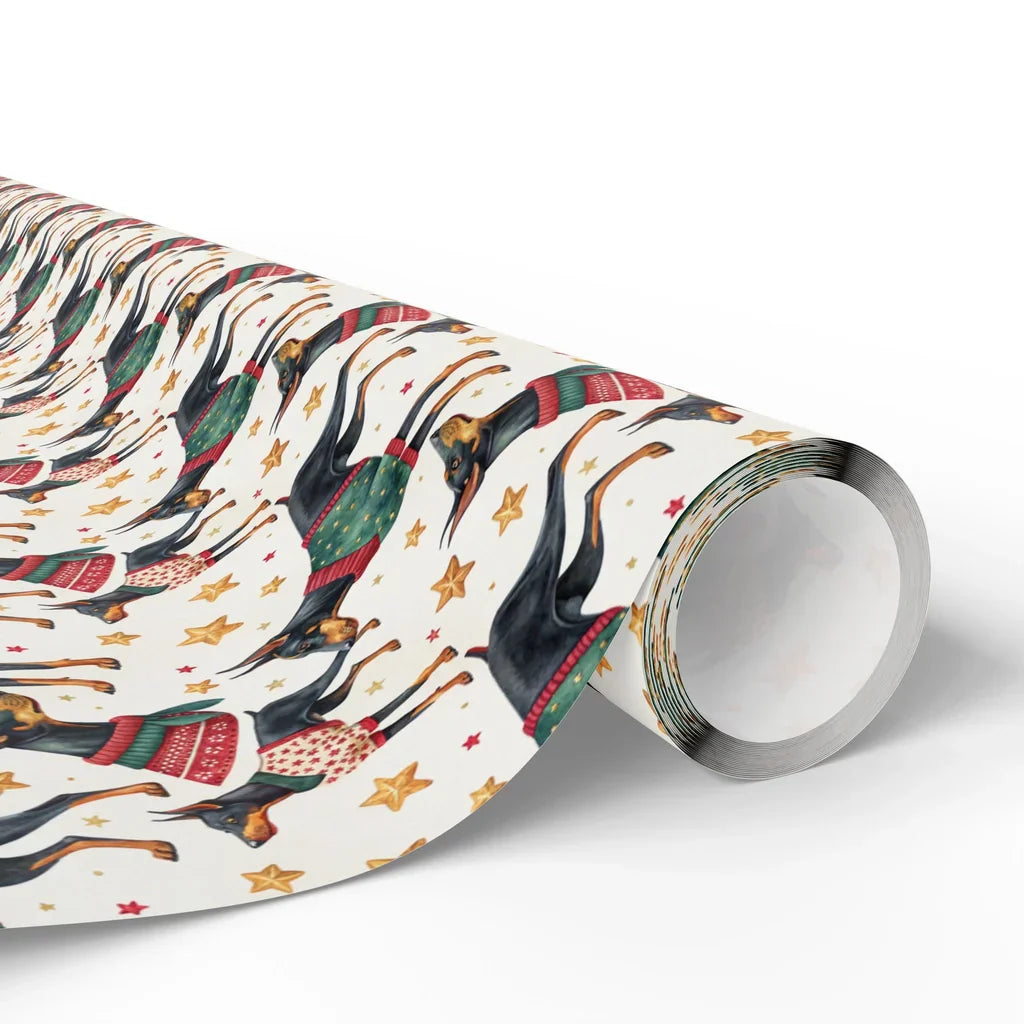 Festive Doberman Christmas Wrapping Paper — paper roll