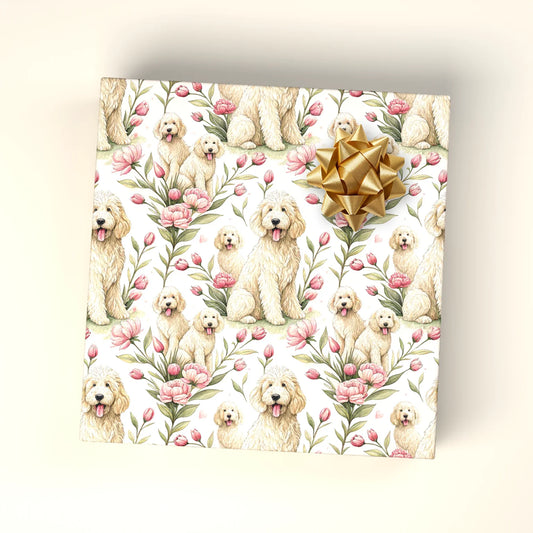 Floral Goldendoodle Wrapping Paper — wrapped gift presentation