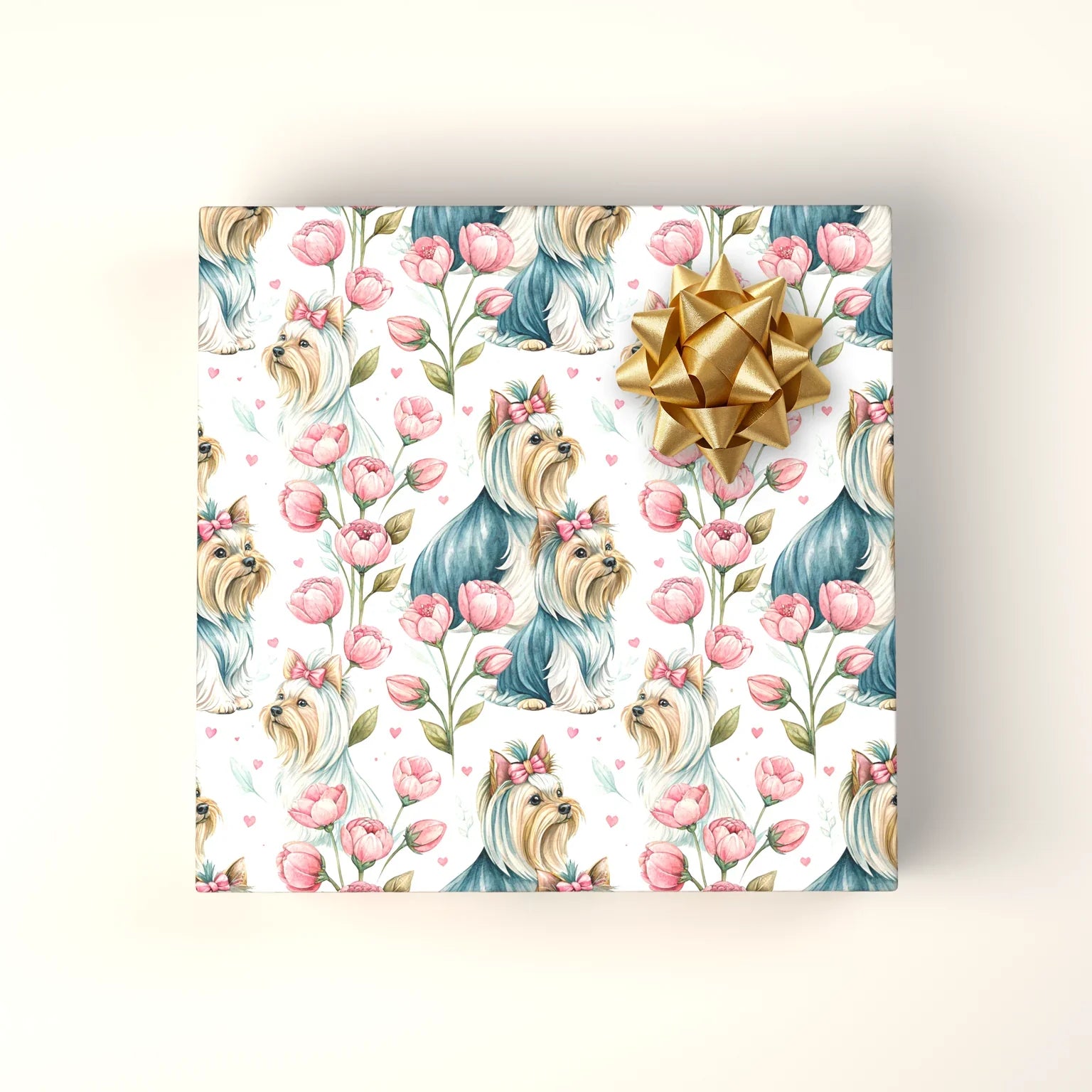 Floral Yorkshire Terrier Wrapping Paper — wrapped gift presentation