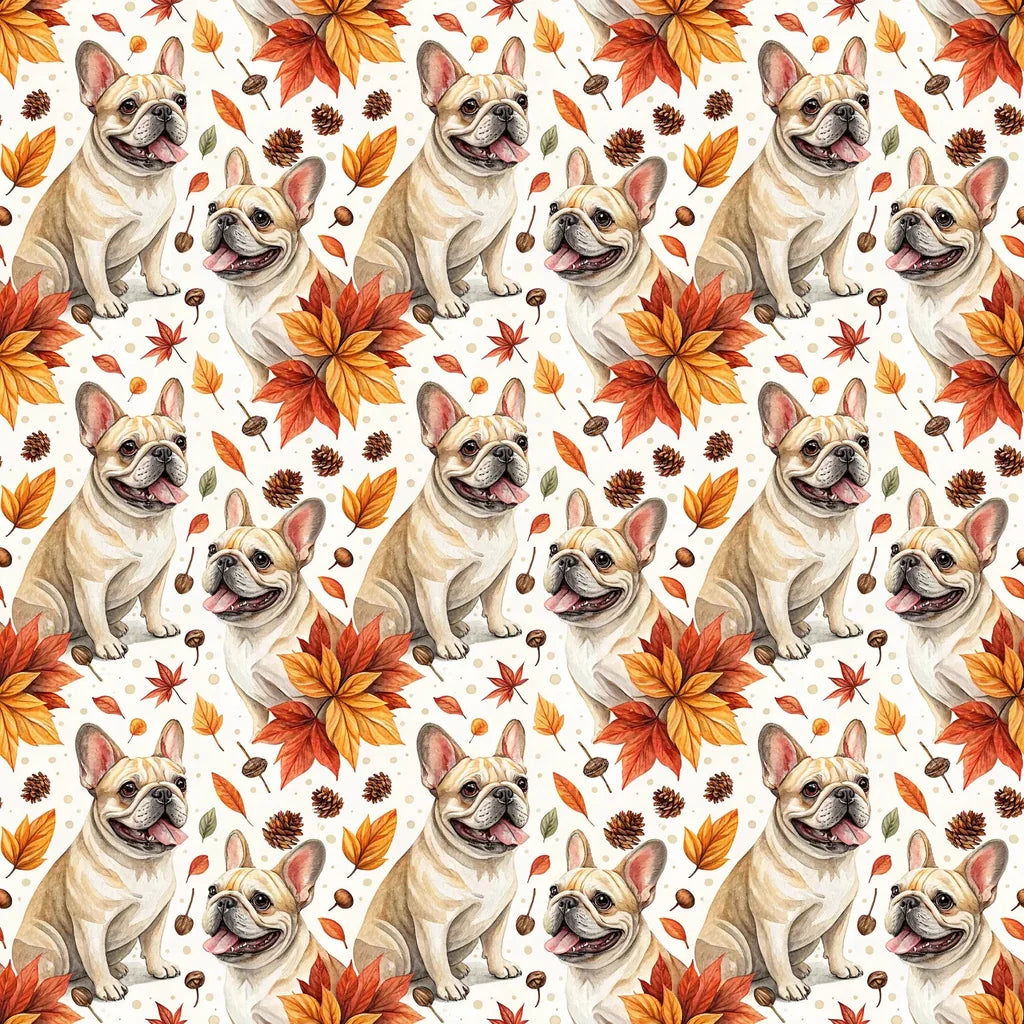 French Bulldog Autumn Wrapping Paper — styled gift wrapping with scissors and twine
