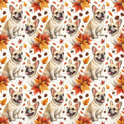 French Bulldog Autumn Wrapping Paper — styled gift wrapping with scissors and twine