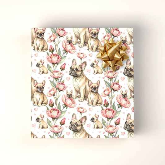 French Bulldog Floral Wrapping Paper — wrapped gift presentation