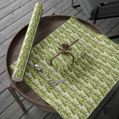 French Bulldog Garden Wrapping Paper — gift wrapping presented on a wooden table