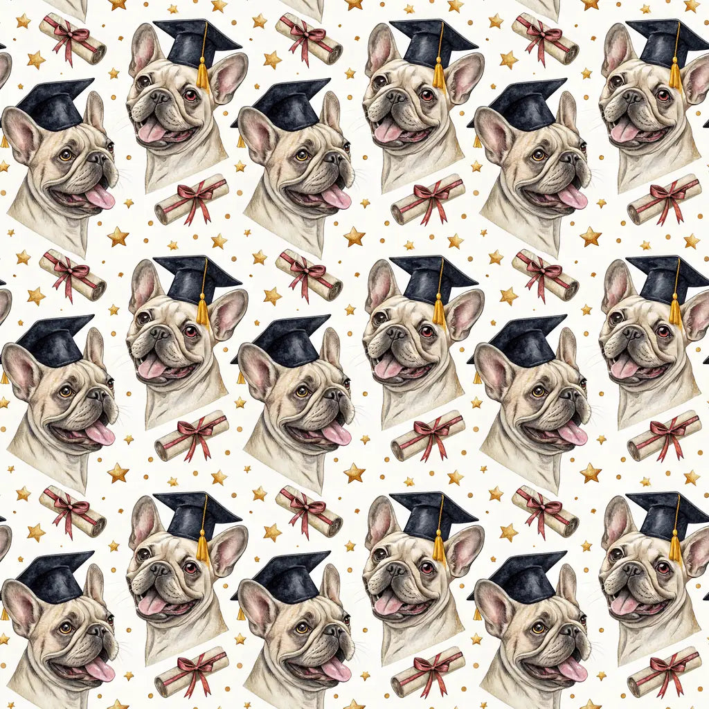 French Bulldog Graduation Wrapping Paper — repeating pattern tile