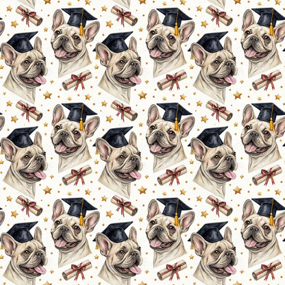 French Bulldog Graduation Wrapping Paper — repeating pattern tile