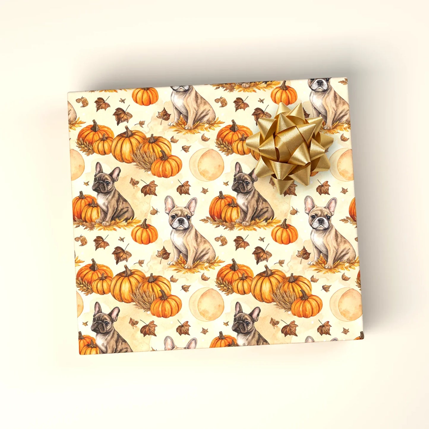 French Bulldog Pumpkin Patch Fall Wrapping Paper — wrapped gift presentation