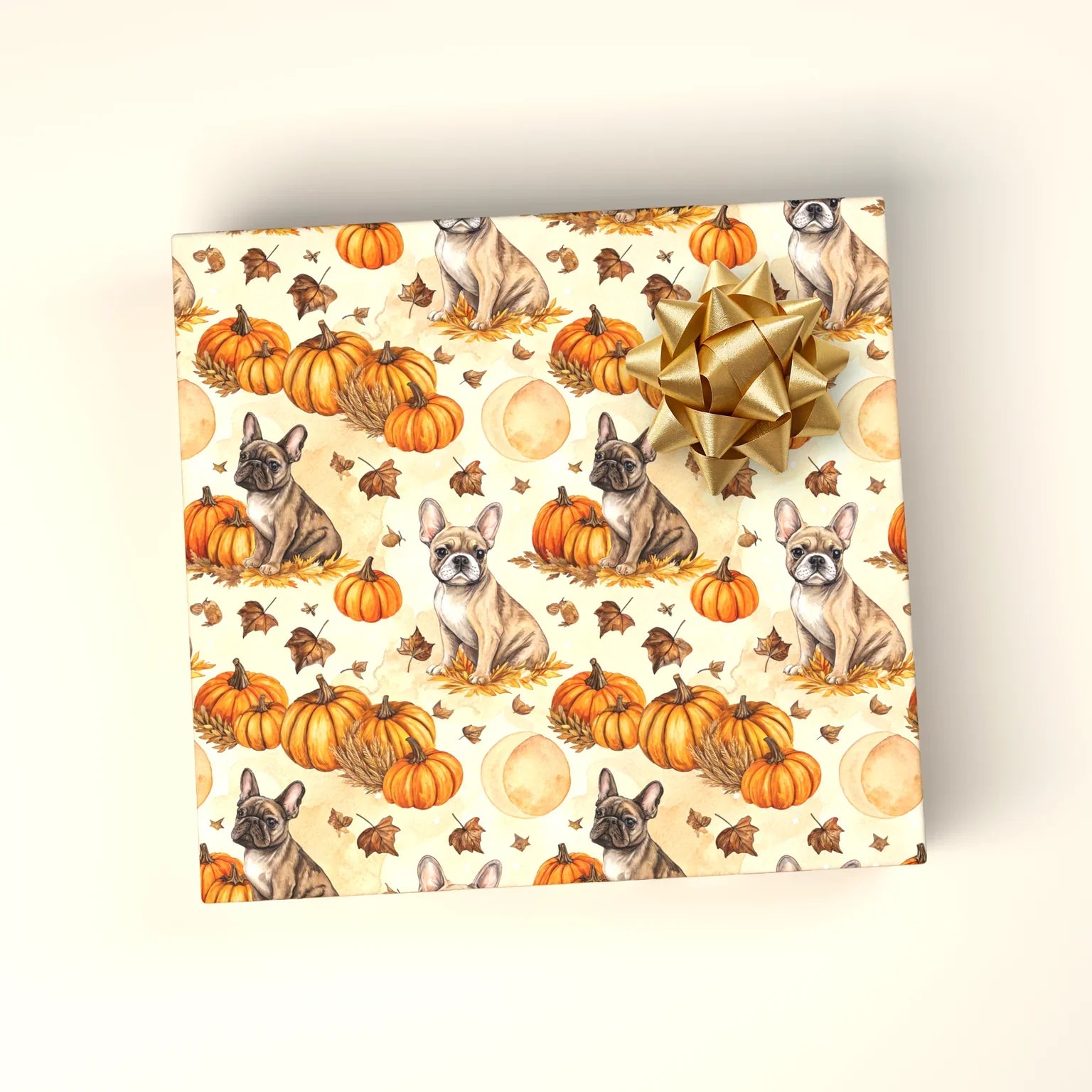 French Bulldog Pumpkin Patch Fall Wrapping Paper — wrapped gift presentation