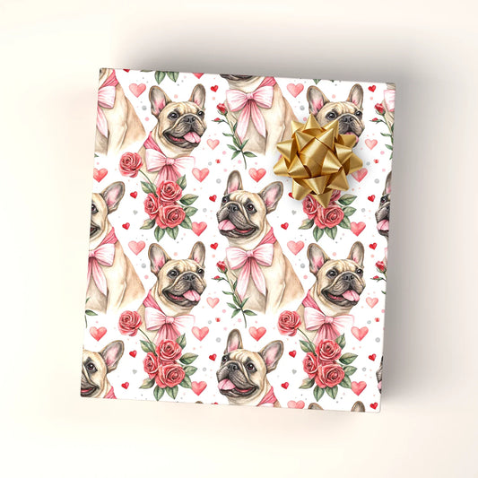 French Bulldog Valentine's Day Wrapping Paper — wrapped gift presentation