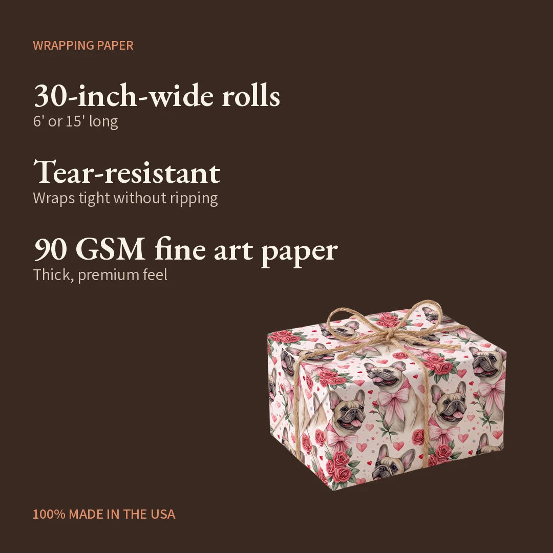 French Bulldog Valentine's Day Wrapping Paper — what you get