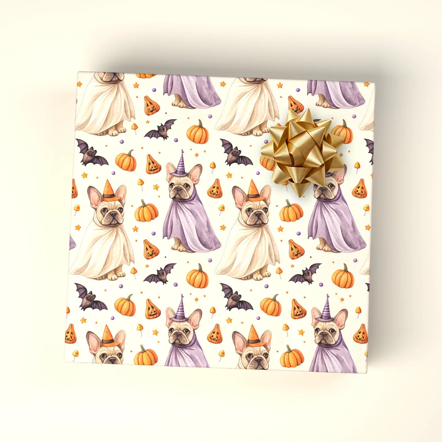 Frenchie Ghost Halloween Wrapping Paper — wrapped gift presentation