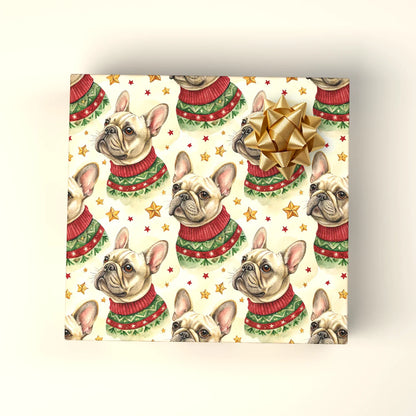 Frenchie Ugly Sweater Christmas Wrapping Paper — wrapped gift presentation