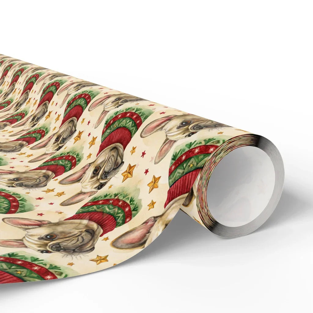 Frenchie Ugly Sweater Christmas Wrapping Paper — paper roll