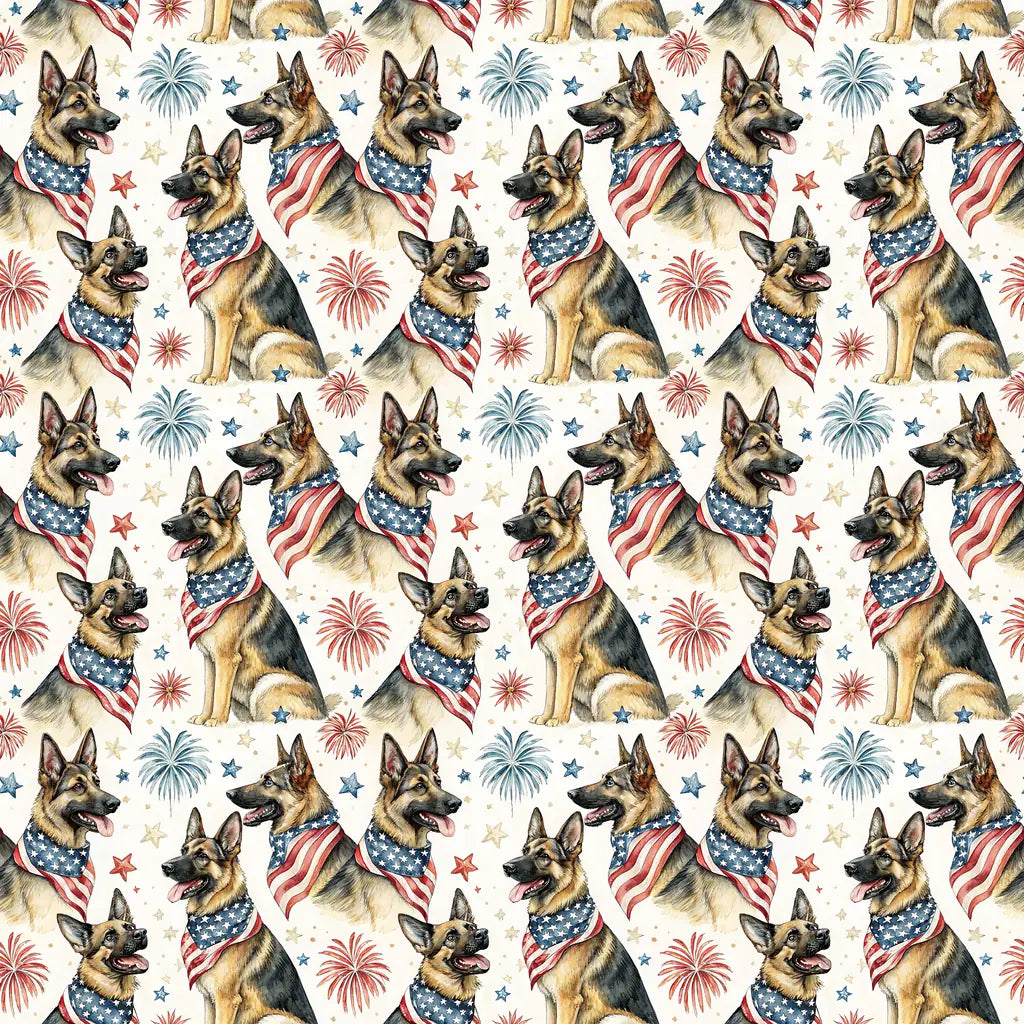 German Shepherd Americana Wrapping Paper — repeating pattern tile