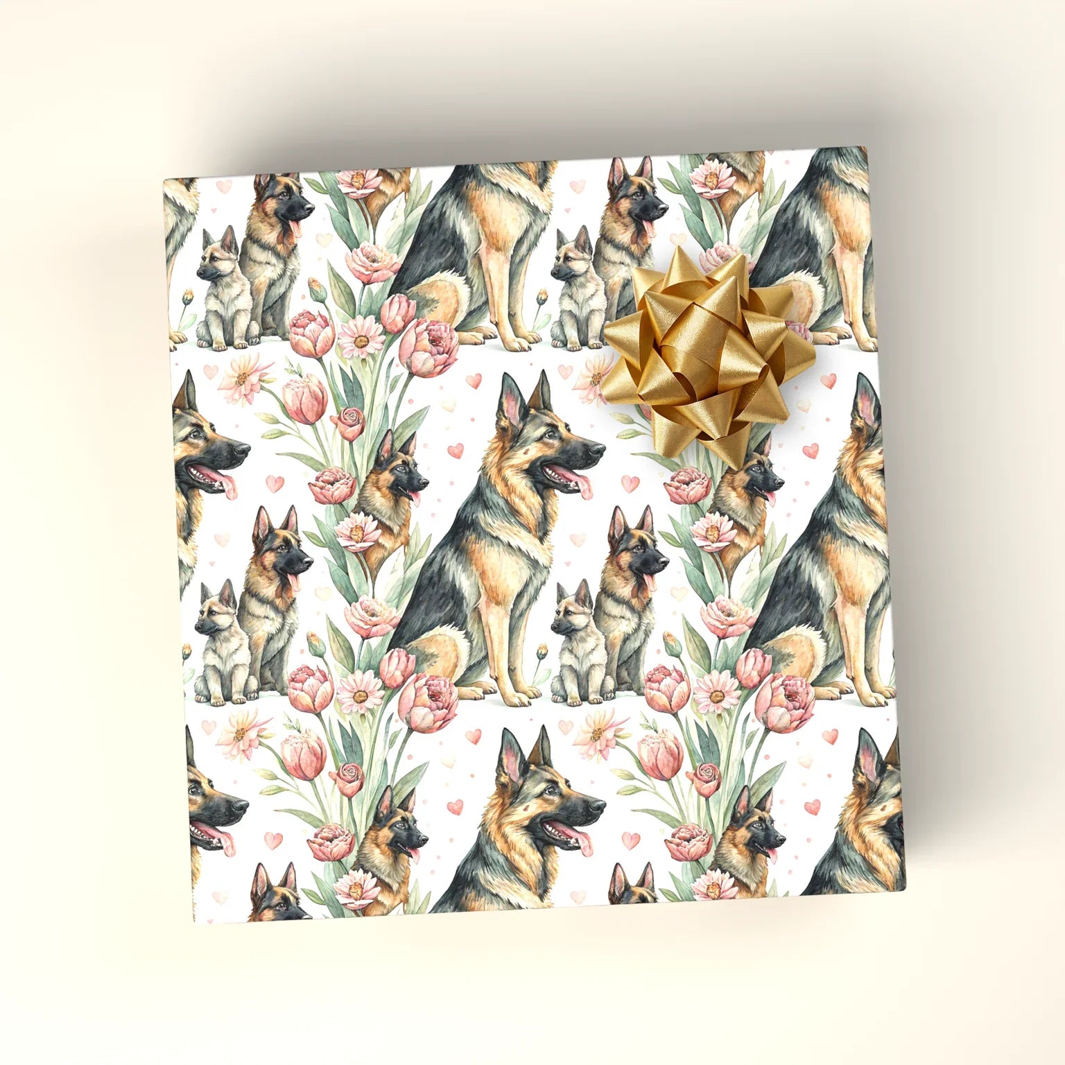 German Shepherd Floral Wrapping Paper — wrapped gift presentation