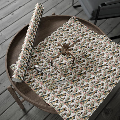 German Shepherd Floral Wrapping Paper — gift wrapping presented on a wooden table