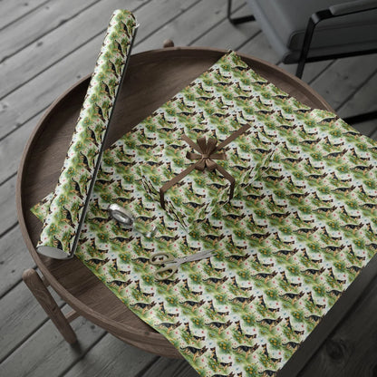 German Shepherd Garden Wrapping Paper — gift wrapping presented on a wooden table