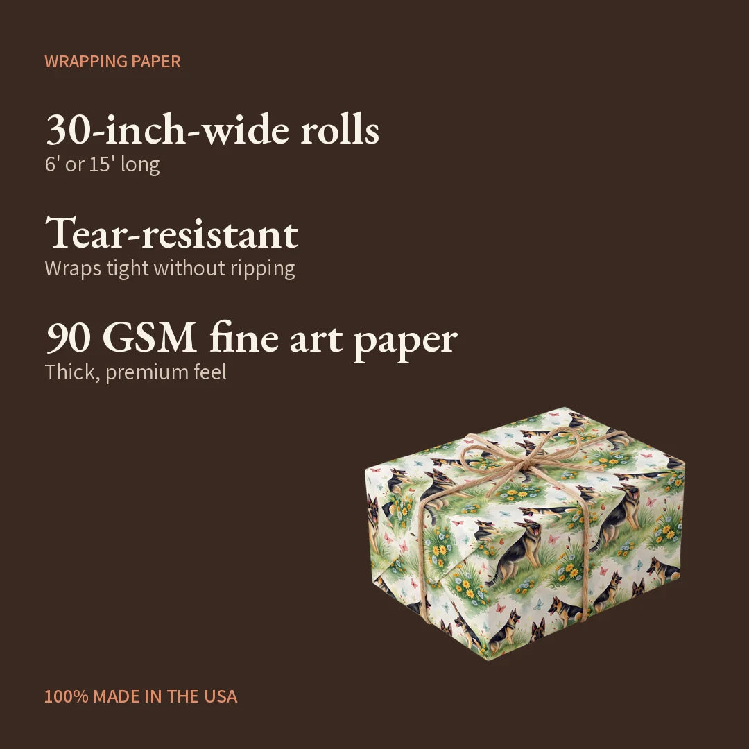 German Shepherd Spring Garden Wrapping Paper — what you get