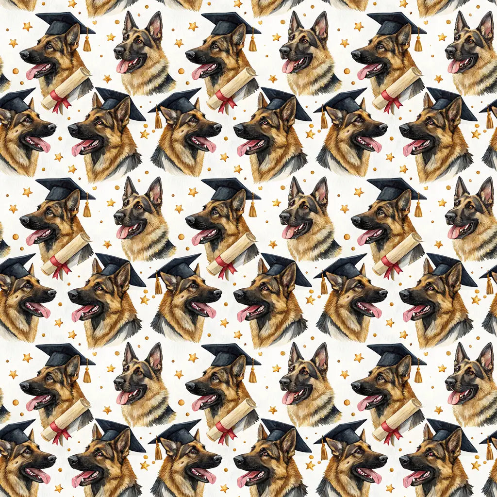 German Shepherd Graduation Wrapping Paper — repeating pattern tile