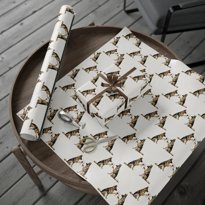 German Shepherd Happy Hour Wrapping Paper — gift wrapping presented on a wooden table