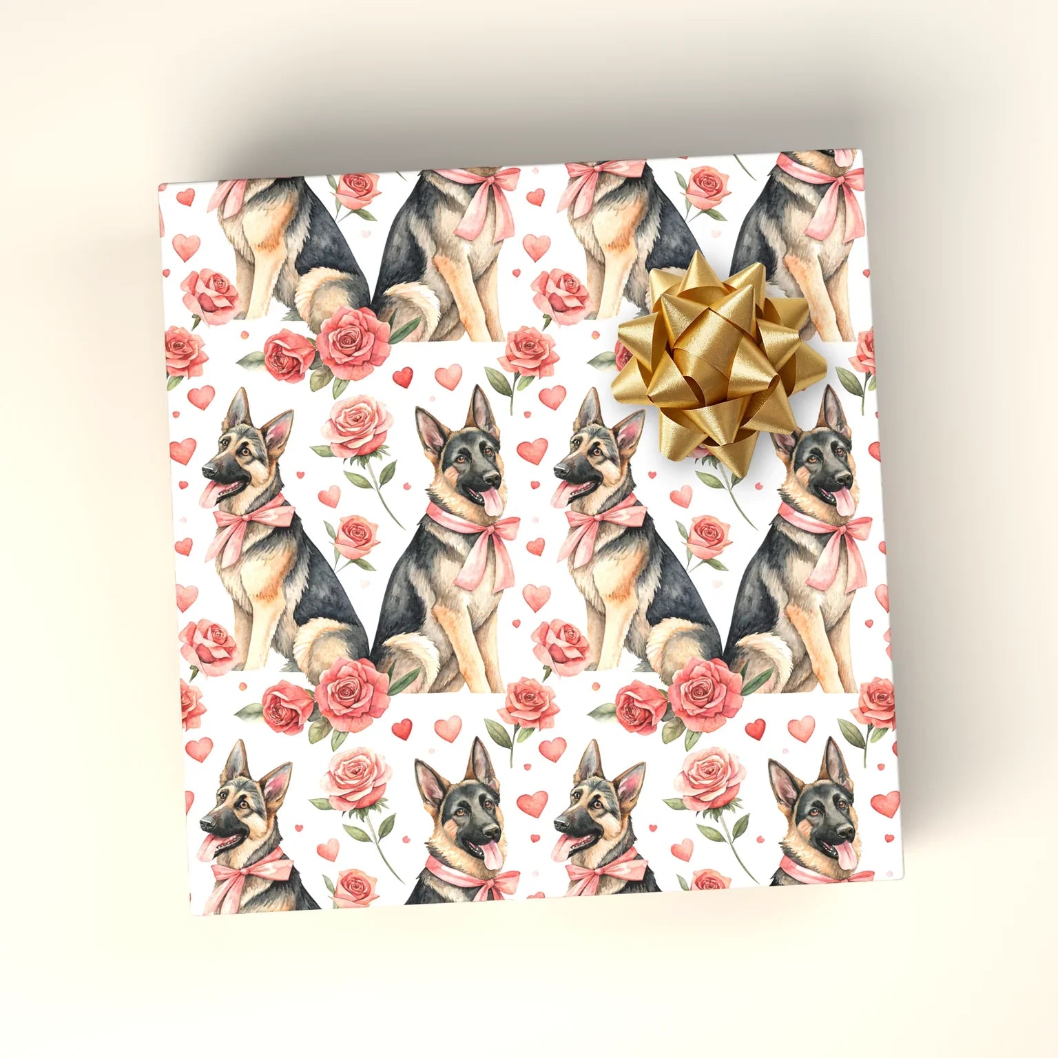 German Shepherd Valentine's Day Wrapping Paper — wrapped gift presentation