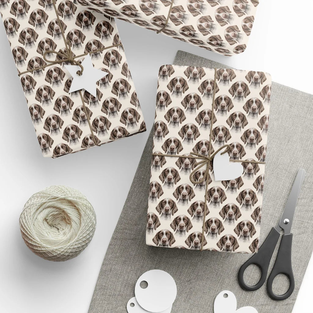 German Shorthaired Pointer Portrait Wrapping Paper — styled gift wrapping with scissors and twine