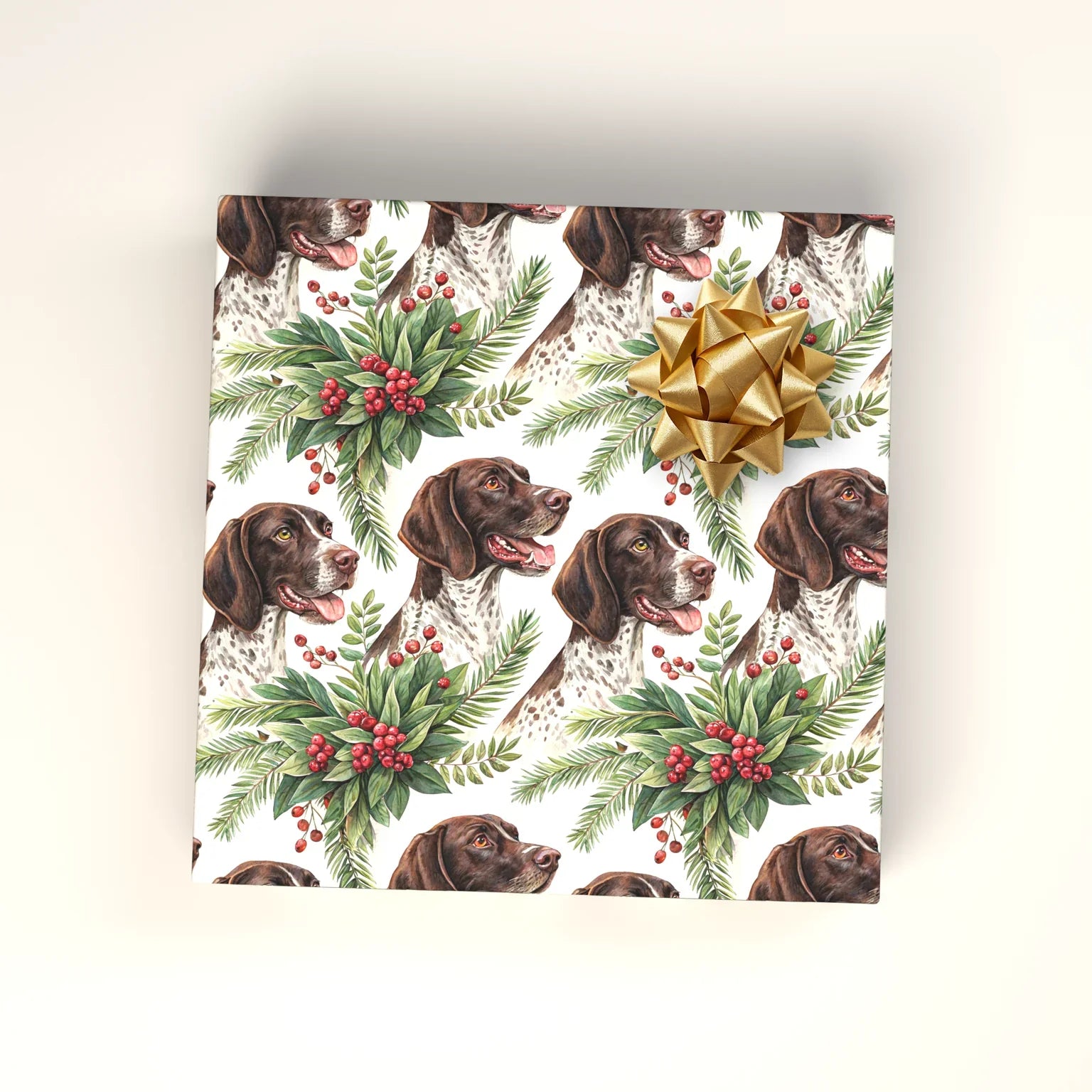 German Shorthaired Pointer Portrait Wreath Wrapping Paper — wrapped gift presentation