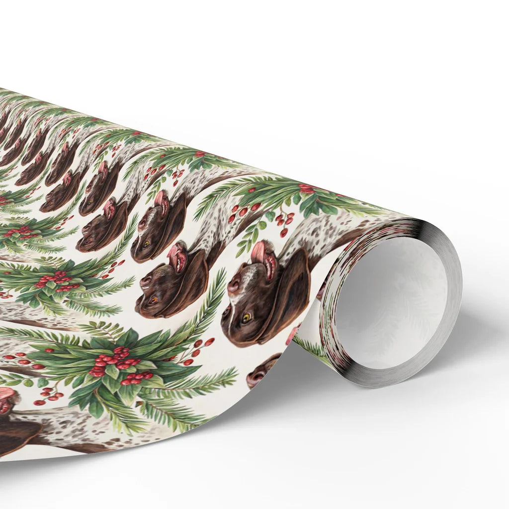 German Shorthaired Pointer Portrait Wreath Wrapping Paper — paper roll