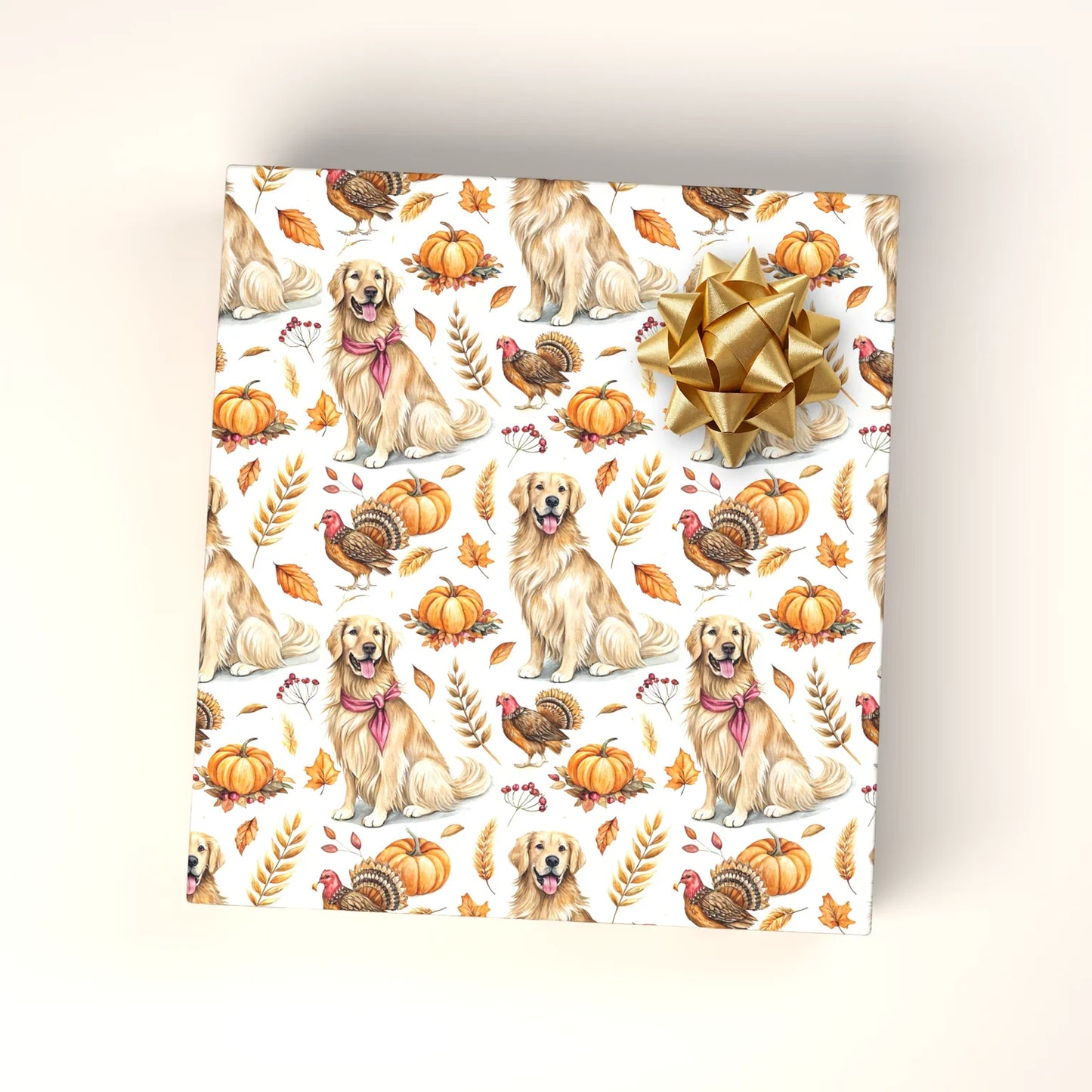 Gobble 'Til You Wobble: Golden Retriever Thanksgiving Wrapping Paper — wrapped gift presentation