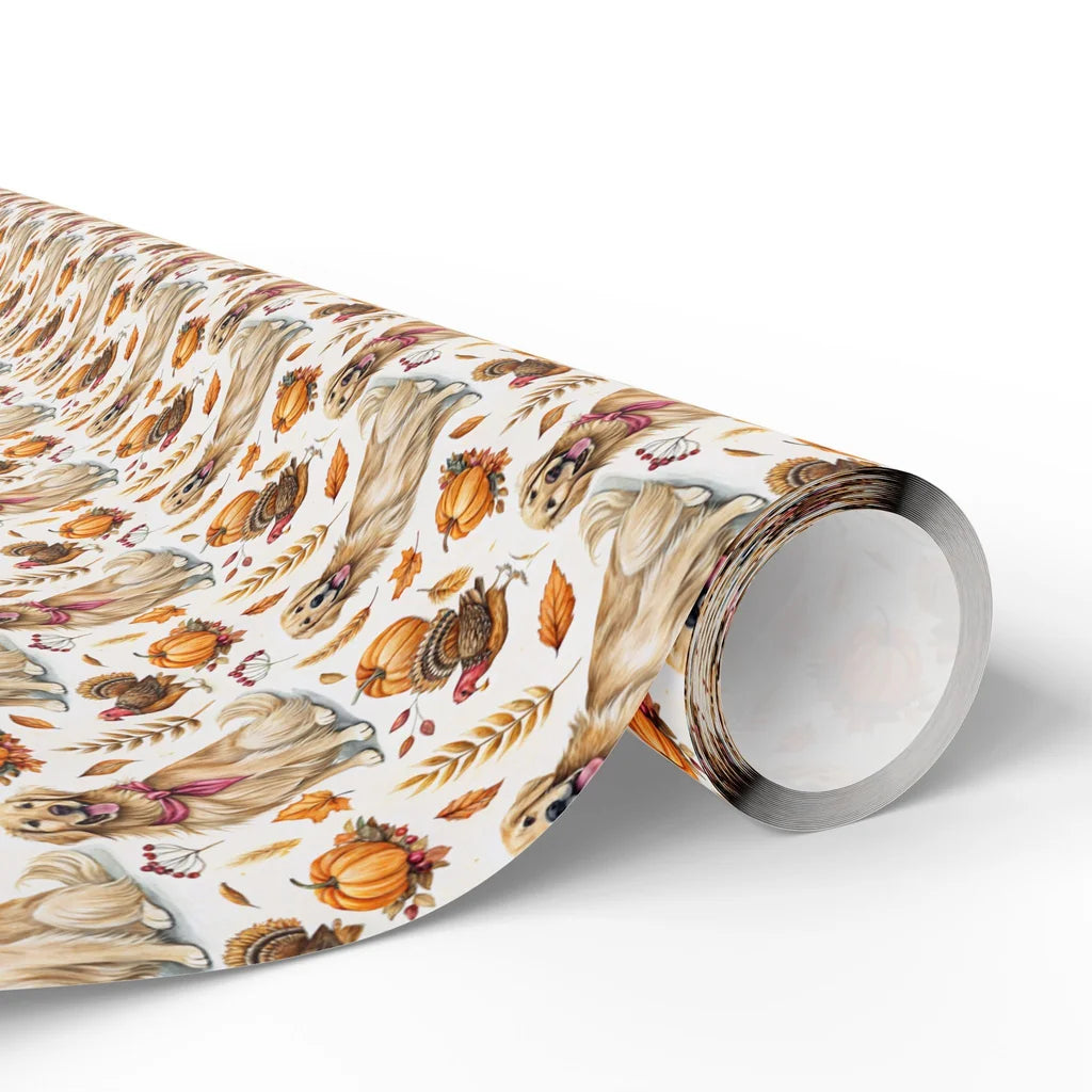 Gobble 'Til You Wobble: Golden Retriever Thanksgiving Wrapping Paper — paper roll