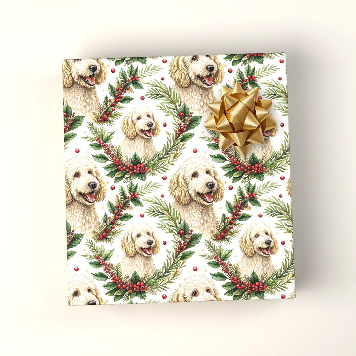 Golden Doodle Christmas Wrapping Paper — wrapped gift presentation