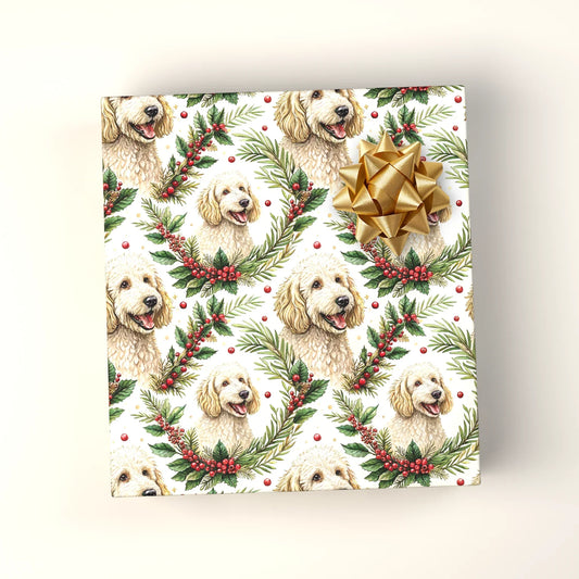 Golden Doodle Christmas Wrapping Paper — wrapped gift presentation