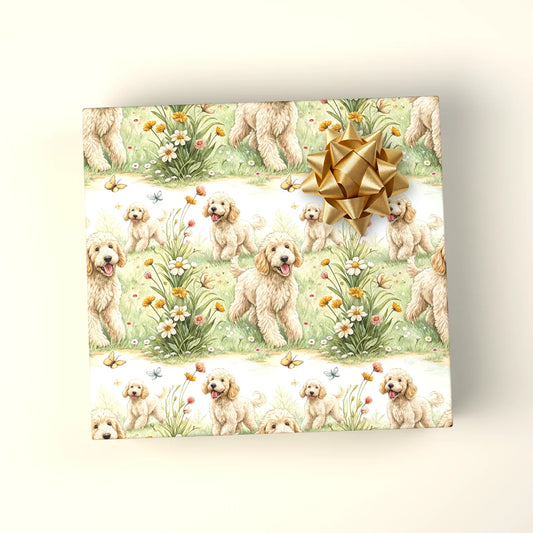 Golden Doodle Garden Wrapping Paper — wrapped gift presentation