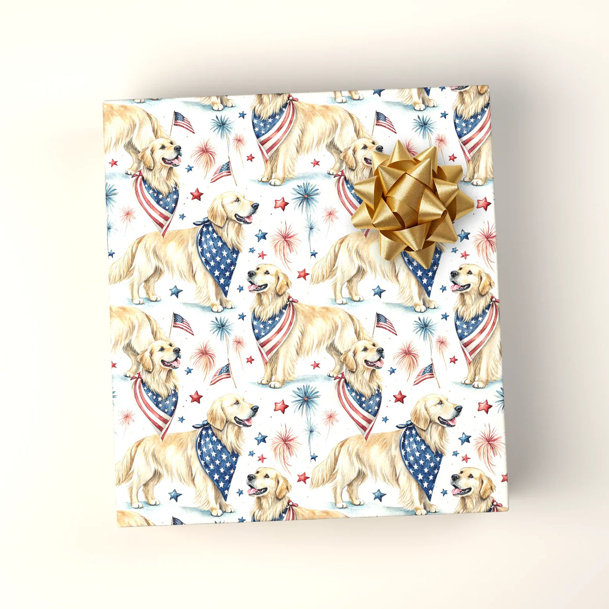 Golden Retriever Americana Wrapping Paper — wrapped gift presentation