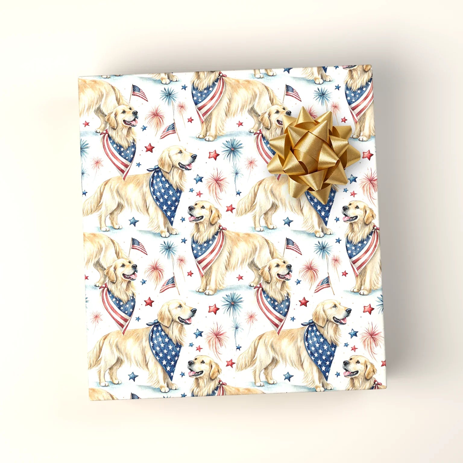Golden Retriever Americana Wrapping Paper — wrapped gift presentation