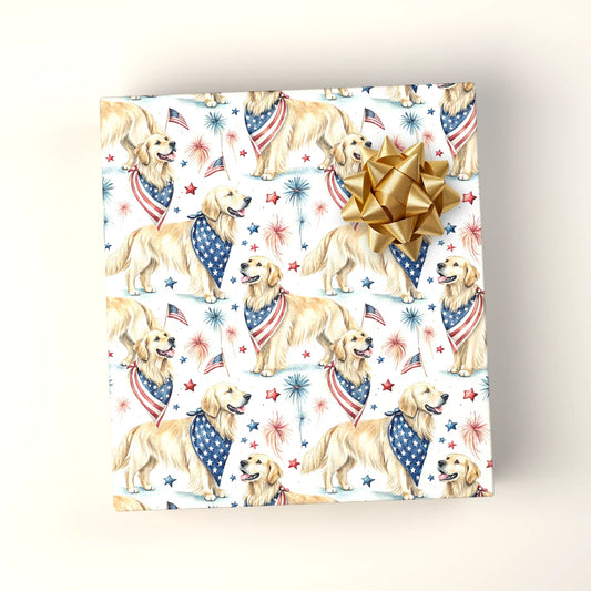 Golden Retriever Americana Wrapping Paper — wrapped gift presentation