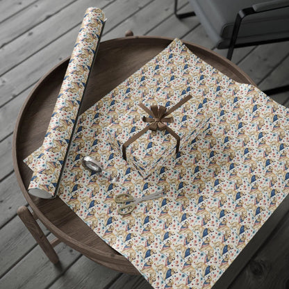 Golden Retriever Americana Wrapping Paper — gift wrapping presented on a wooden table