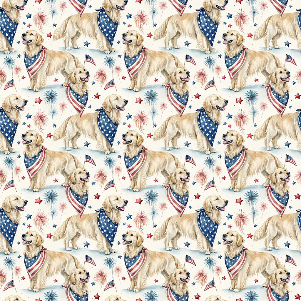 Golden Retriever Americana Wrapping Paper — repeating pattern tile