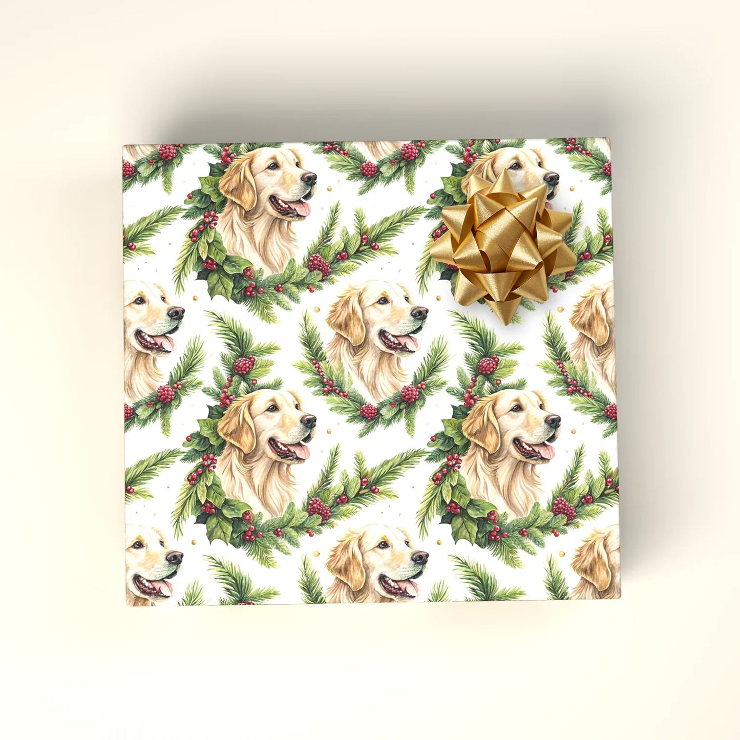 Golden Retriever Christmas Wrapping Paper — wrapped gift presentation