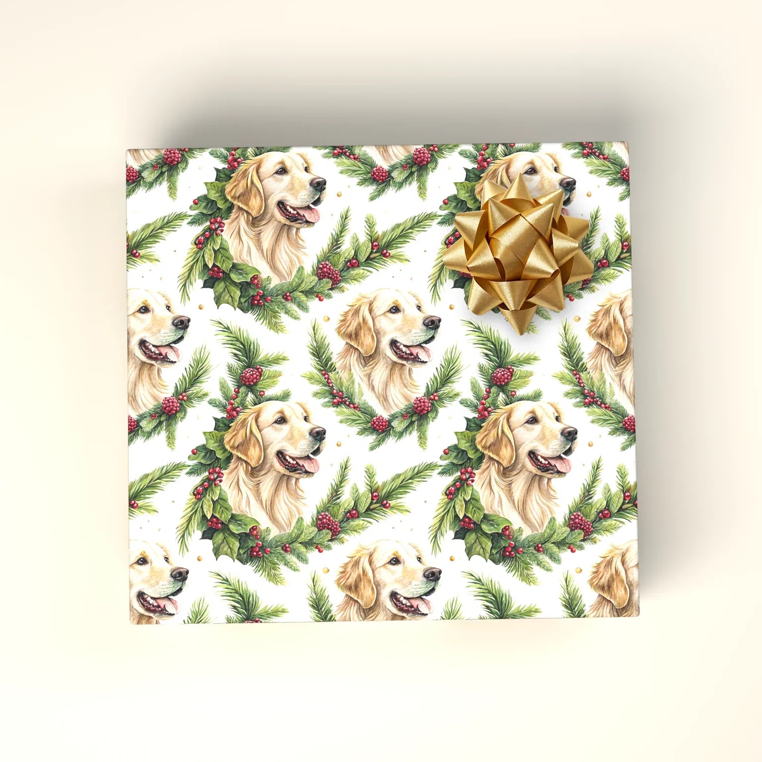 Golden Retriever Christmas Wrapping Paper — wrapped gift presentation