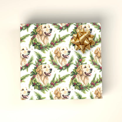 Golden Retriever Christmas Wrapping Paper — wrapped gift presentation