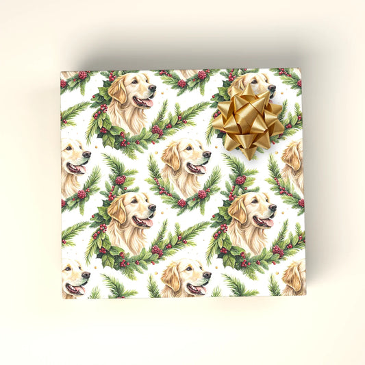 Golden Retriever Christmas Wrapping Paper — wrapped gift presentation