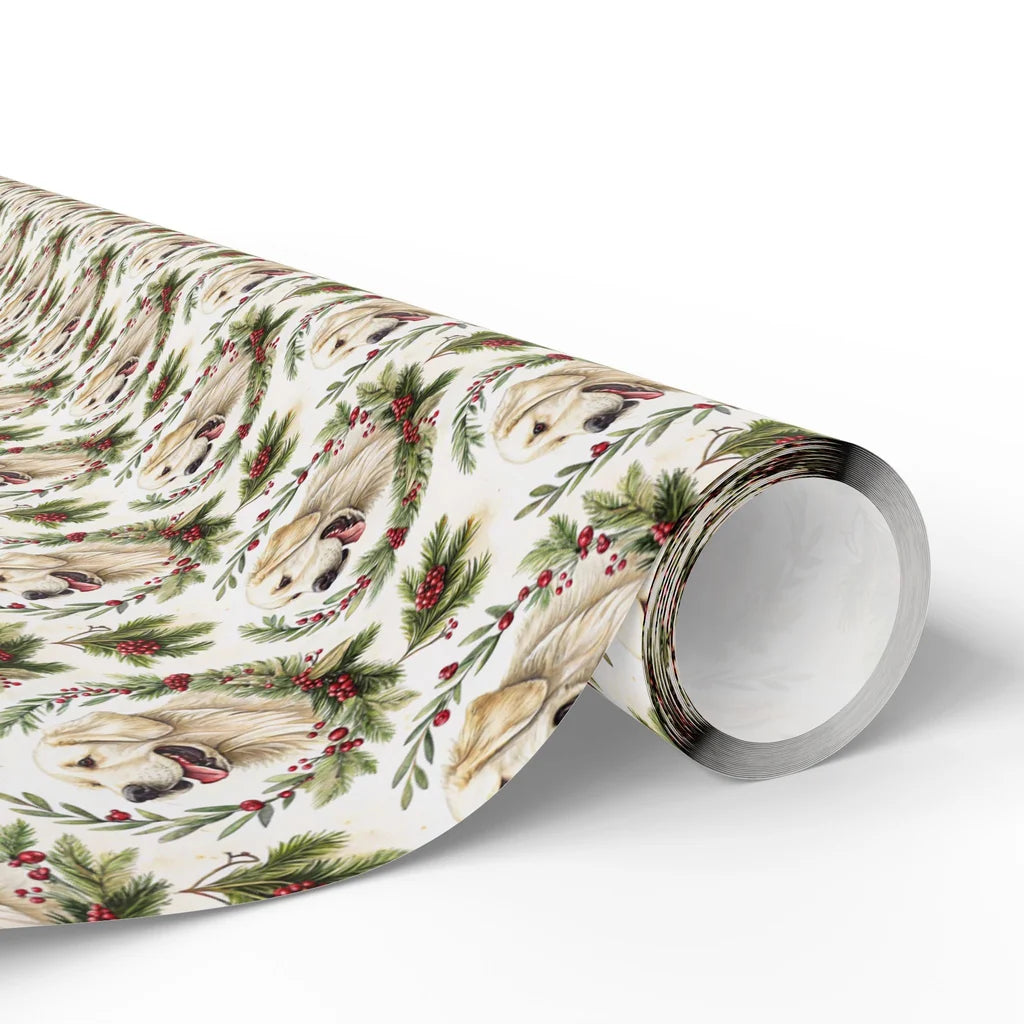 Golden Retriever Christmas Wreath Wrapping Paper — paper roll