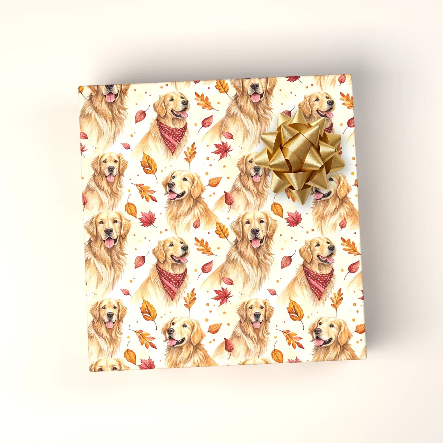 Golden Retriever Fall Autumn Wrapping Paper — wrapped gift presentation